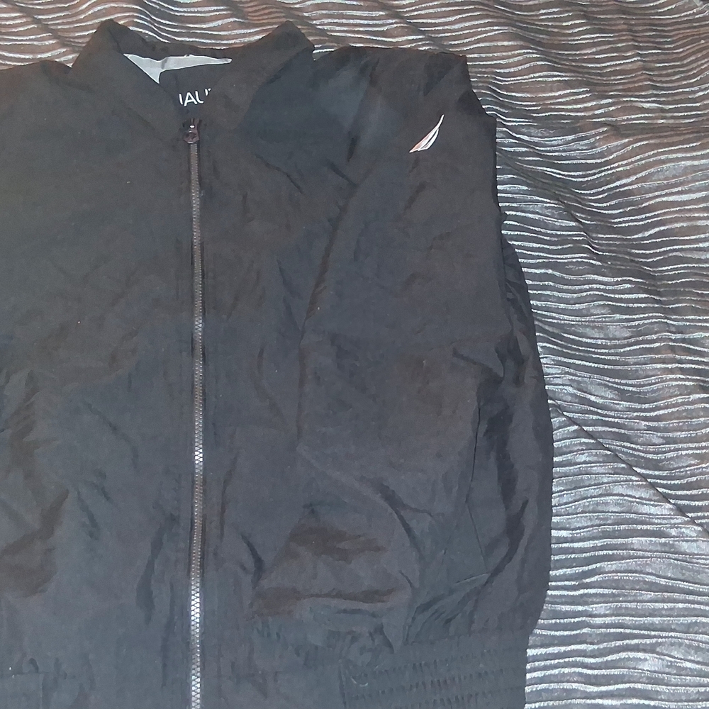 Nautica Full Zip Windbreaker Jacket Collared Black Bomber